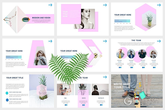 116页卡通清凉夏日文艺唯美PPT模板 - 顶尖PPT