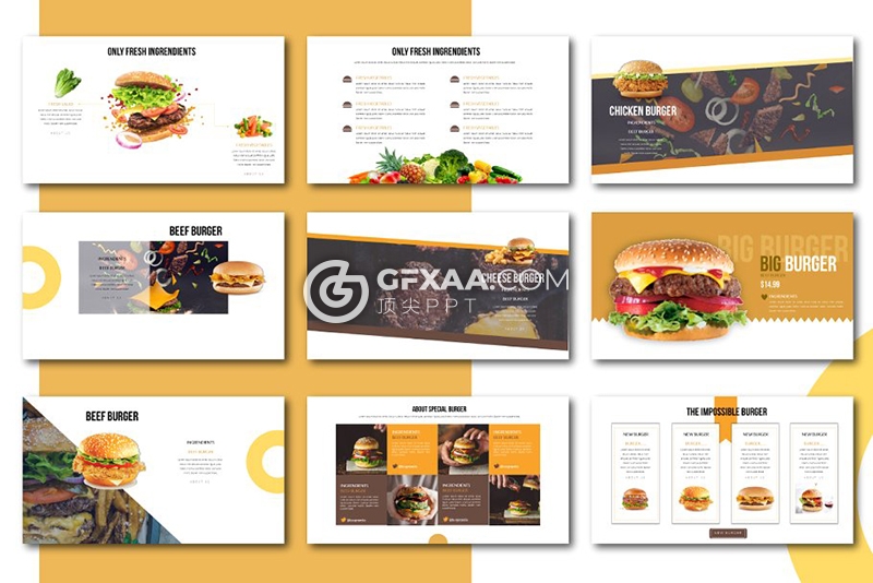 57页汉堡包西式餐饮介绍展示Google slides模板 - 顶尖PPT