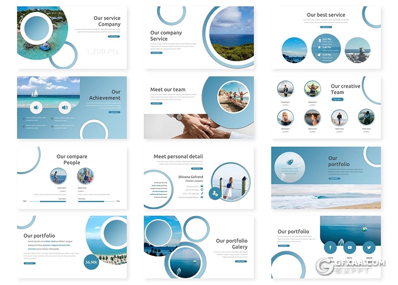 30页创意圆形碧水蓝天海洋生态环境keynote模板5种配色 - 顶尖PPT