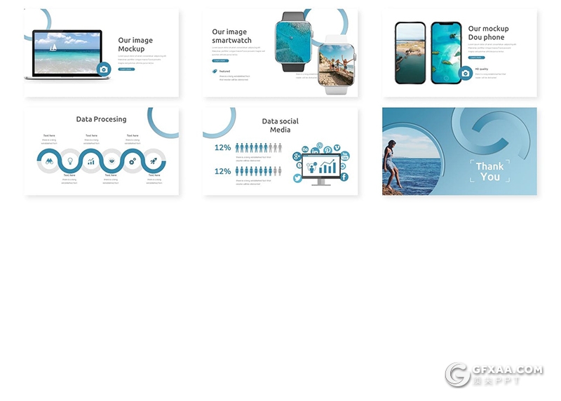 30页创意圆形碧水蓝天海洋生态环境keynote模板5种配色 - 顶尖PPT