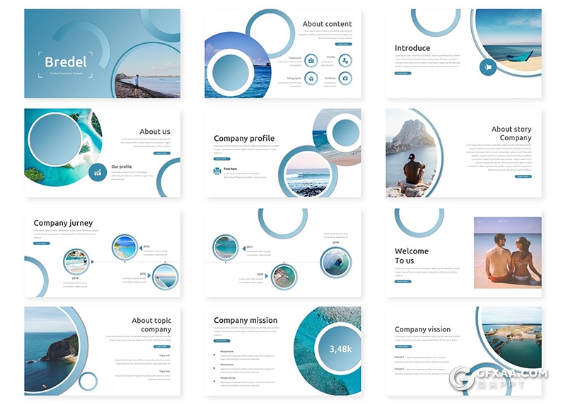 30页创意圆形碧水蓝天海洋生态环境keynote模板5种配色 - 顶尖PPT