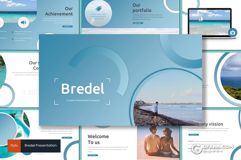 30页创意圆形碧水蓝天海洋生态环境PPT模板5种配色 - 顶尖PPT