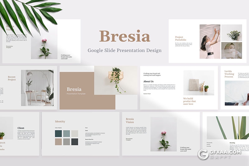 国外简约文艺唯美风格Google slides模板 - 顶尖PPT