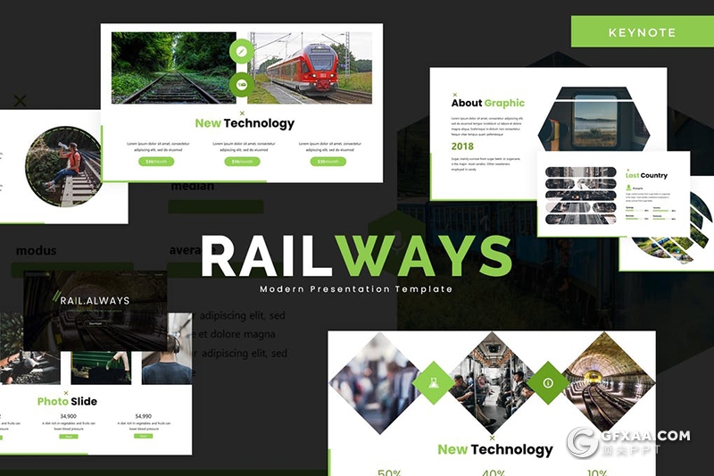 30页铁路展示铁路建设铁路公司年终总结计划keynote模板5种配色 - 顶尖PPT
