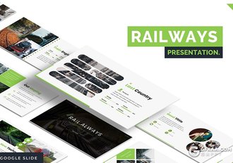 30页铁路展示铁路建设铁路公司年终总结计划Google slides模板5种配色 - 顶尖PPT