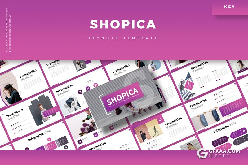 30页紫色渐变时尚流行服装展示keynote模板5种配色 - 顶尖PPT