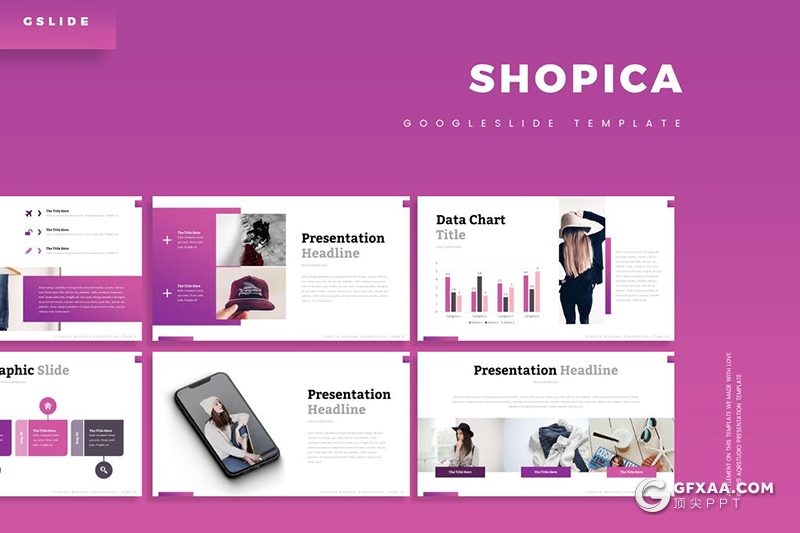 30页紫色渐变时尚流行服装展示Google slides模板5种配色 - 顶尖PPT