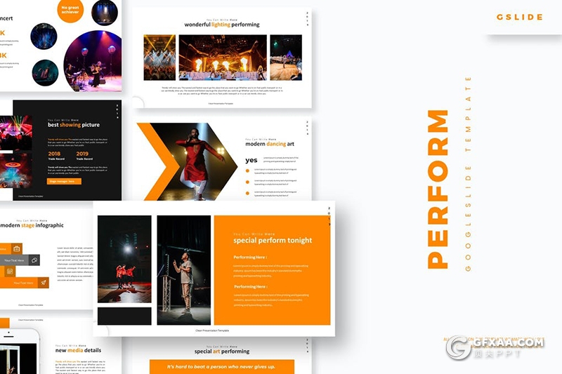 30页国外活动策划音乐演唱会Google slides模板5种配色 - 顶尖PPT
