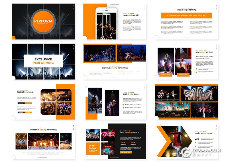 30页国外活动策划音乐演唱会PPT模板5种配色 - 顶尖PPT