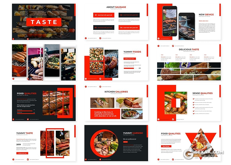 30页5种配色西式餐饮美食展示keynote模板 - 顶尖PPT