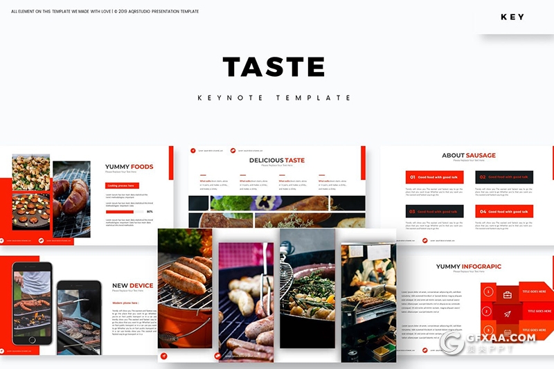 30页5种配色西式餐饮美食展示keynote模板 - 顶尖PPT