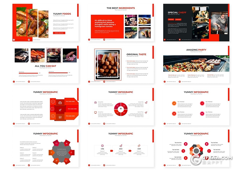 30页5种配色西式餐饮美食展示keynote模板 - 顶尖PPT