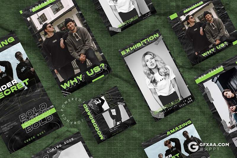 7套竖版潮流杂志风格手机端手机尺寸PPT模板 - 顶尖PPT