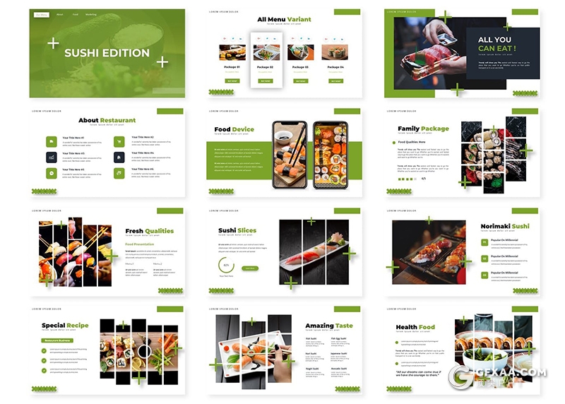 30页5种主题配色日本料理刺身三文鱼PPT模板 - 顶尖PPT