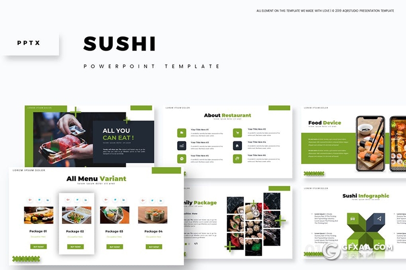 30页5种主题配色日本料理刺身三文鱼PPT模板 - 顶尖PPT