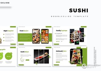 30页5种主题配色日本料理刺身三文鱼Google slides模板 - 顶尖PPT