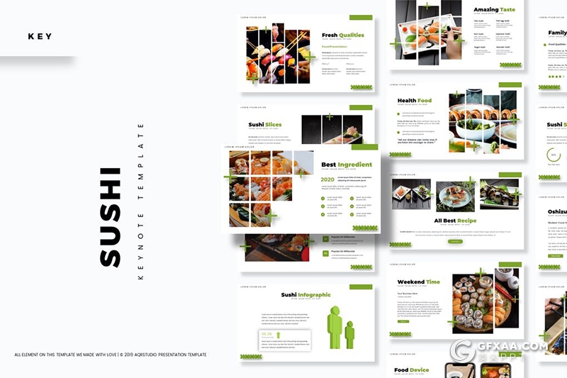 30页5种主题配色日本料理刺身三文鱼keynote模板 - 顶尖PPT