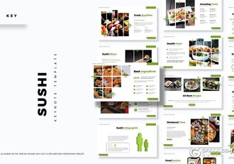 30页5种主题配色日本料理刺身三文鱼keynote模板 - 顶尖PPT