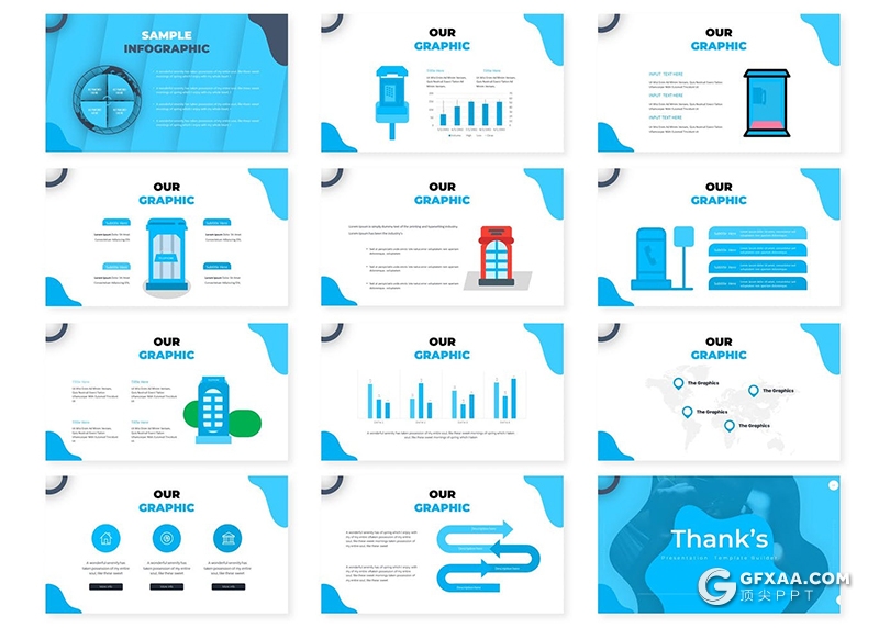 30页国外商务风格数据分析统计公共电话PPT模板5种配色 - 顶尖PPT