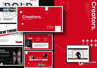 30页红色潮流杂志设计风格Google slides模板 - 顶尖PPT