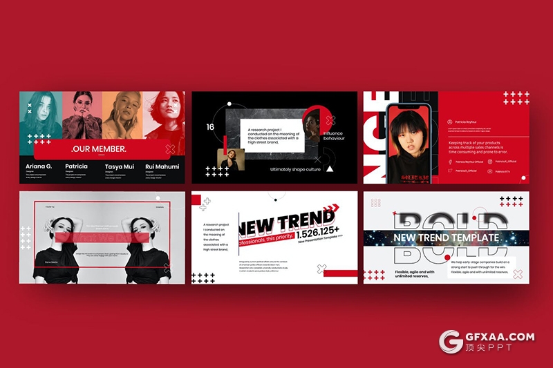 30页红色潮流杂志设计风格PPT模板 - 顶尖PPT