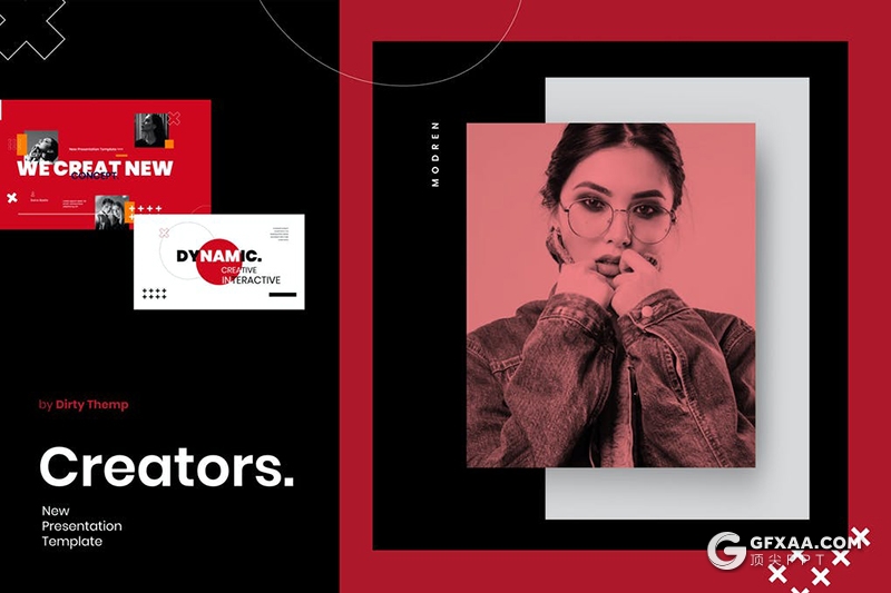 30页红色潮流杂志设计风格Google slides模板 - 顶尖PPT