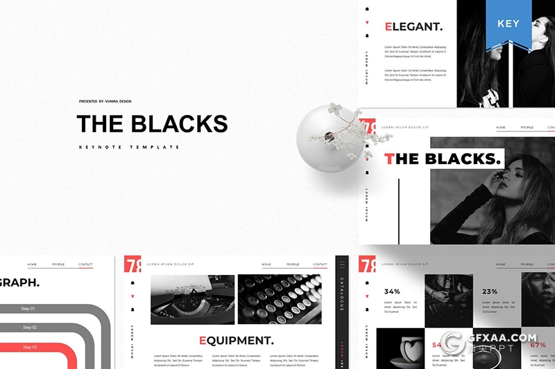 30页商务数据分析时尚模特写真服装keynote模板5种配色 - 顶尖PPT