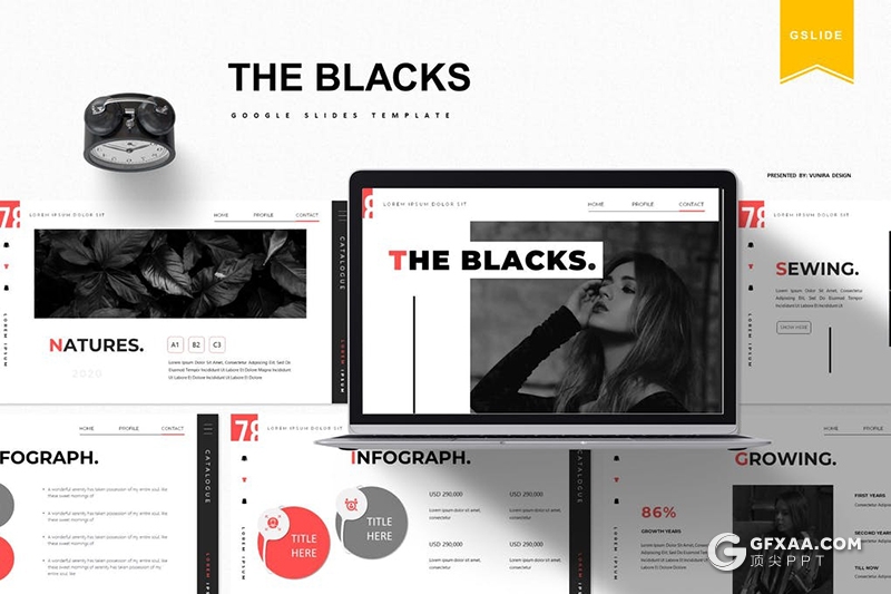 30页商务数据分析时尚模特写真服Google slides模板5种配色 - 顶尖PPT