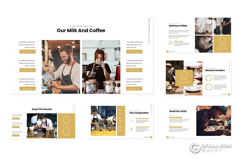 30页咖啡饮料介绍宣传公司年终总结Google slides模板5种配色 - 顶尖PPT
