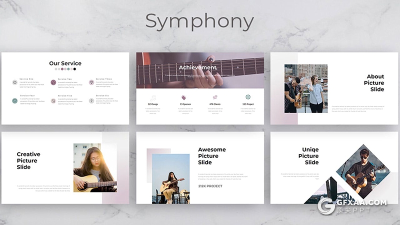 54页音乐培训乐器教育培训音乐教学文艺风格keynote模板 - 顶尖PPT