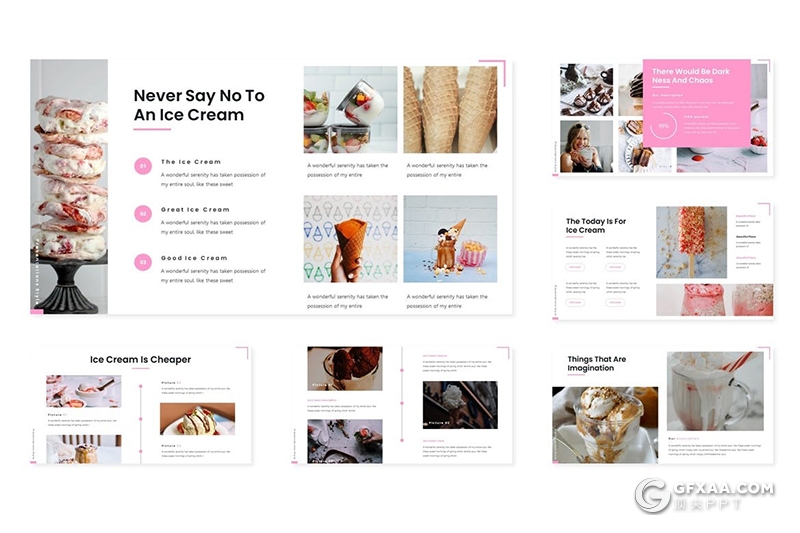 30页国外小清新风格冰淇淋种类介绍展示Google slides模板5种配色 - 顶尖PPT