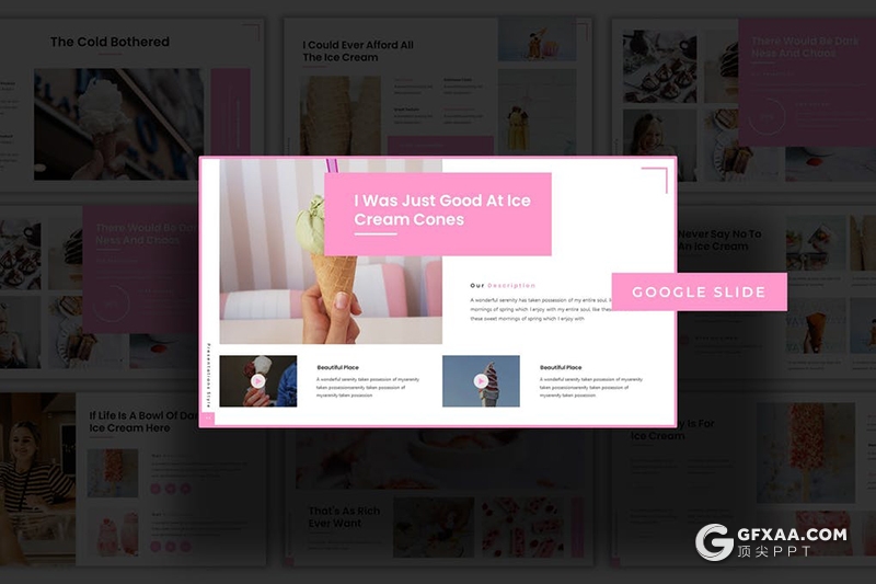 30页国外小清新风格冰淇淋种类介绍展示Google slides模板5种配色 - 顶尖PPT