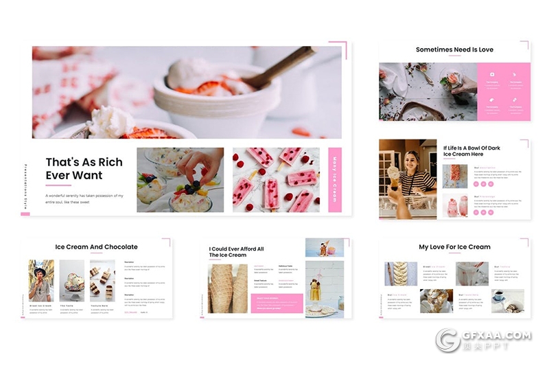 30页国外小清新风格冰淇淋种类介绍展示Google slides模板5种配色 - 顶尖PPT