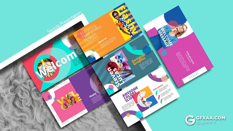 39页彩色几何图形潮流杂志风格Google slides模板 - 顶尖PPT