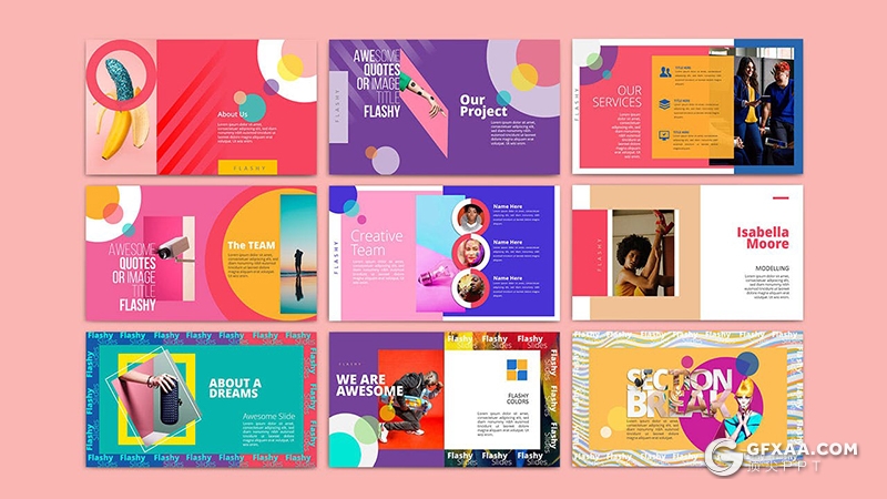 39页彩色几何图形潮流杂志风格Google slides模板 - 顶尖PPT