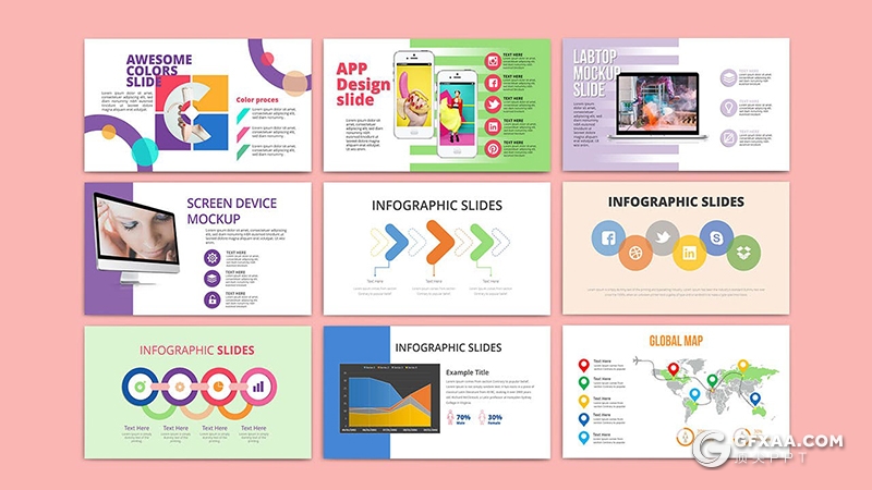 39页彩色几何图形潮流杂志风格Google slides模板 - 顶尖PPT