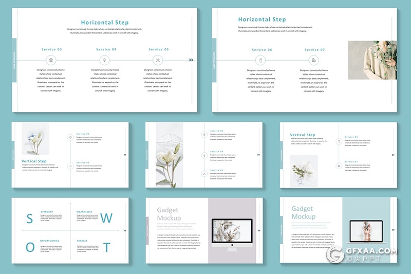 30页蓝色简约小清新风格模特服装摄影PPT模板 - 顶尖PPT