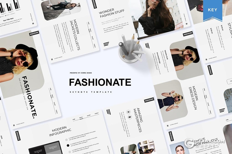 30页国外简约风格时尚服装主题keynote模板5种配色 - 顶尖PPT