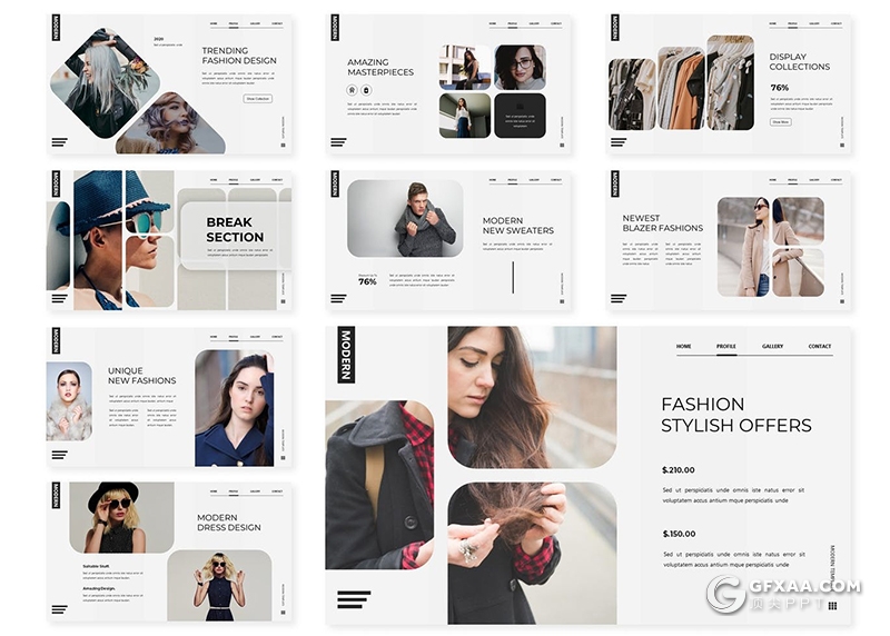 30页国外简约风格时尚服装主题keynote模板5种配色 - 顶尖PPT