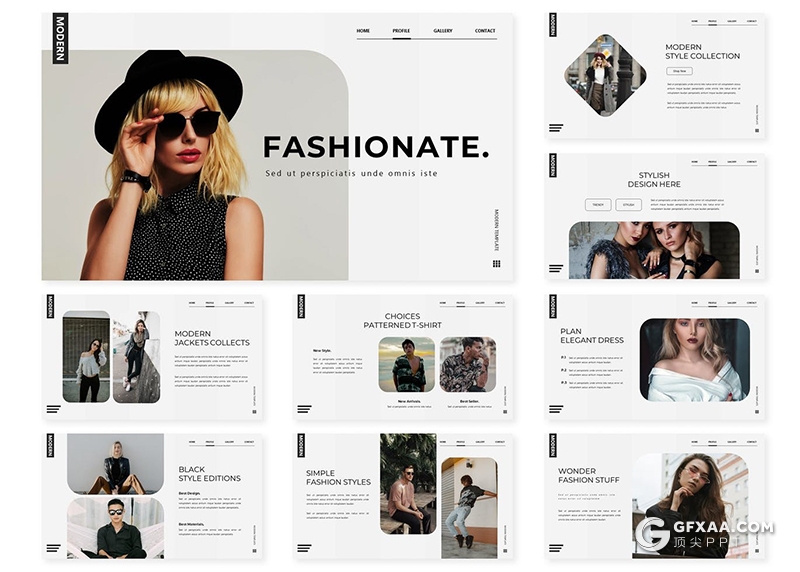 30页国外简约风格时尚服装主题keynote模板5种配色 - 顶尖PPT