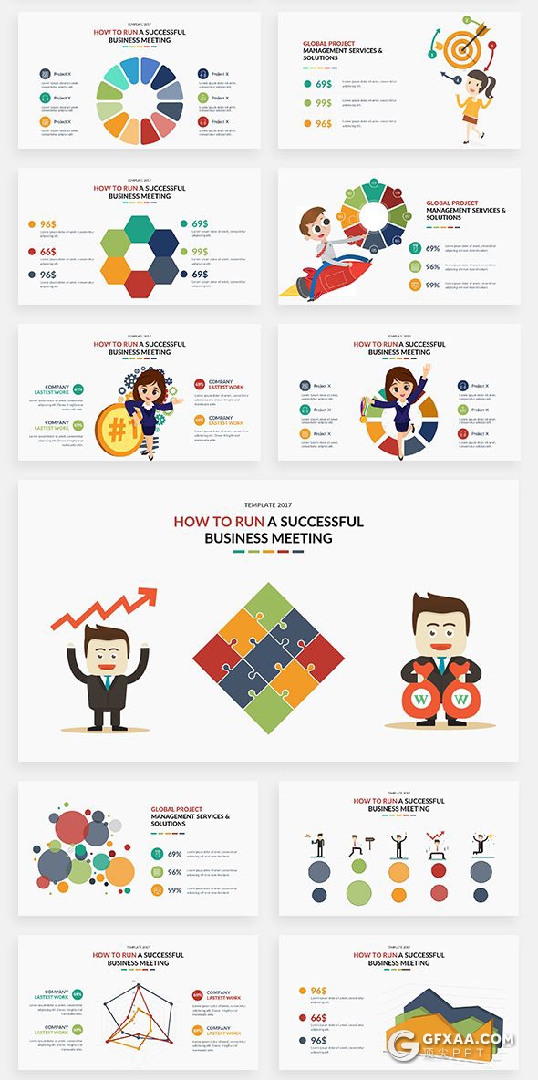 166高端商务卡通人物插画可视化数据信息图形图表PPT模板下载 - 顶尖PPT