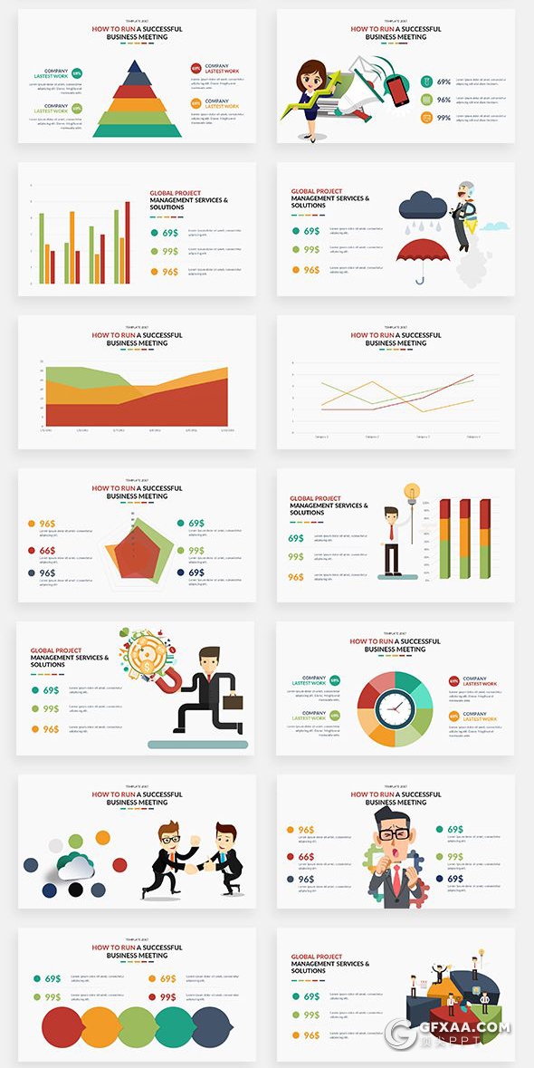 166高端商务卡通人物插画可视化数据信息图形图表PPT模板下载 - 顶尖PPT