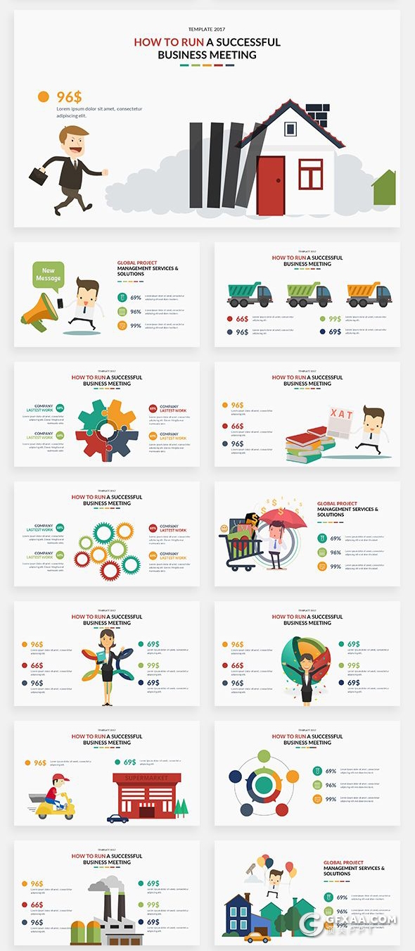 166高端商务卡通人物插画可视化数据信息图形图表PPT模板下载 - 顶尖PPT