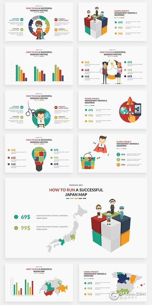 166高端商务卡通人物插画可视化数据信息图形图表PPT模板下载 - 顶尖PPT