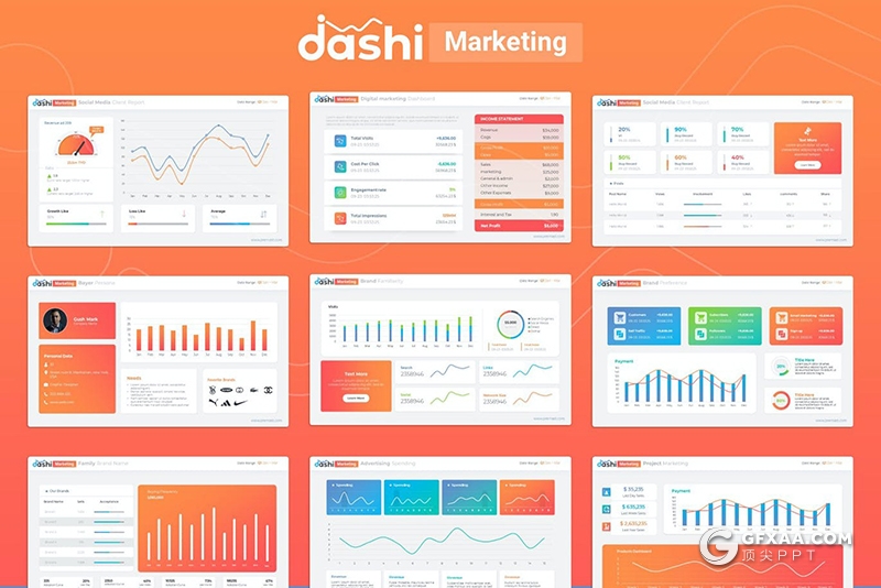 创意彩色数据统计图表仪表盘PPT模板赠送创意卡通人物插画PPT - 顶尖PPT