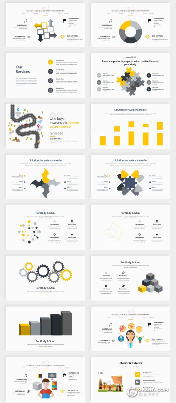 282页国外大型PPT模板商务图形世界各国地图标志性建筑插画商务通用PPT模板 - 顶尖PPT