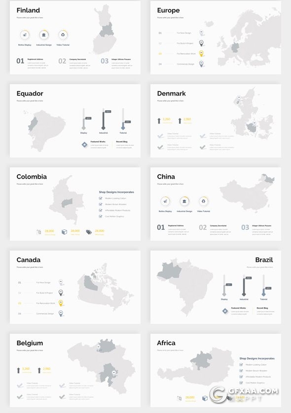 282页国外大型PPT模板商务图形世界各国地图标志性建筑插画商务通用PPT模板 - 顶尖PPT