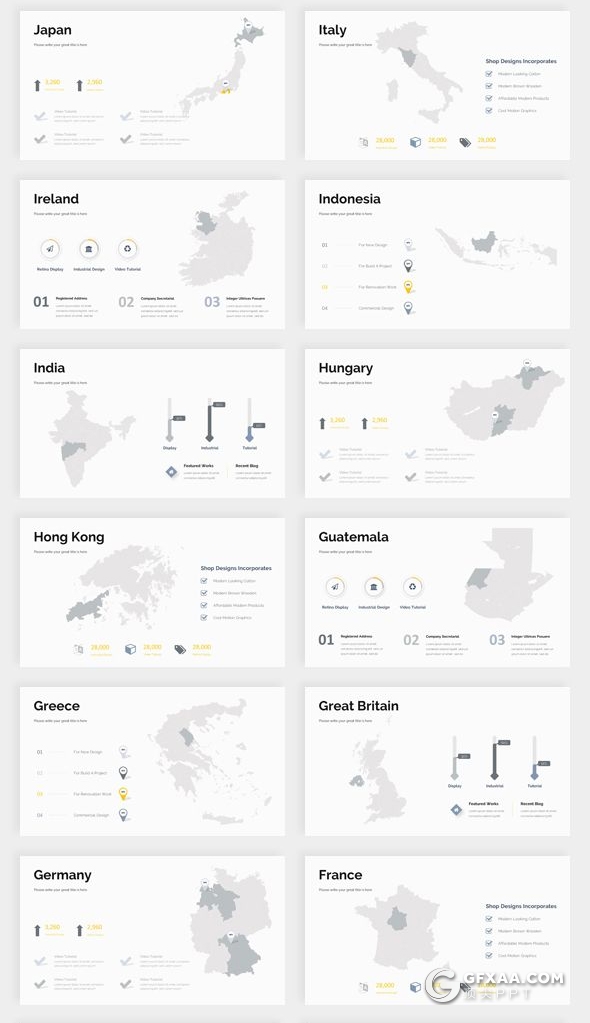 282页国外大型PPT模板商务图形世界各国地图标志性建筑插画商务通用PPT模板 - 顶尖PPT