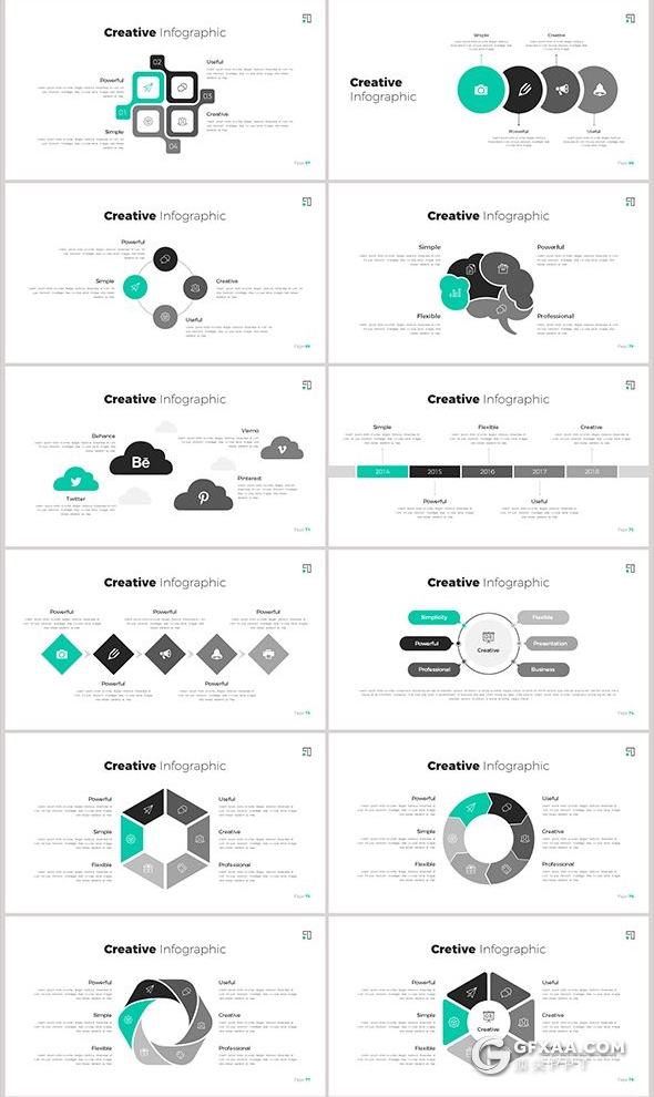 108页扁平化商务风格PPT模板创意商务图形通用PPT模板 - 顶尖PPT