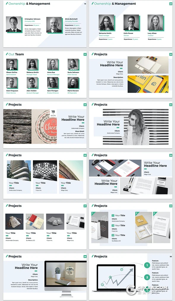 70页扁平化公司介绍年度报告商业提案PPT模板5种配色 - 顶尖PPT